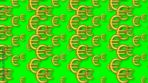 Golden Euro Currency Symbols Repeating Pattern on a Vibrant Green Chroma Key Background