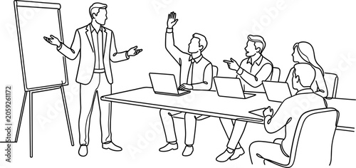 Foto Business meeting with a presenter and attentive team members.