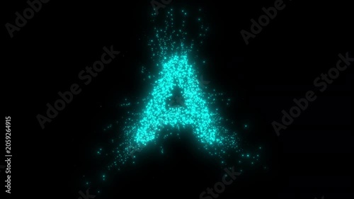 Futuristic Blue Glowing Particle Letter A on Black Background