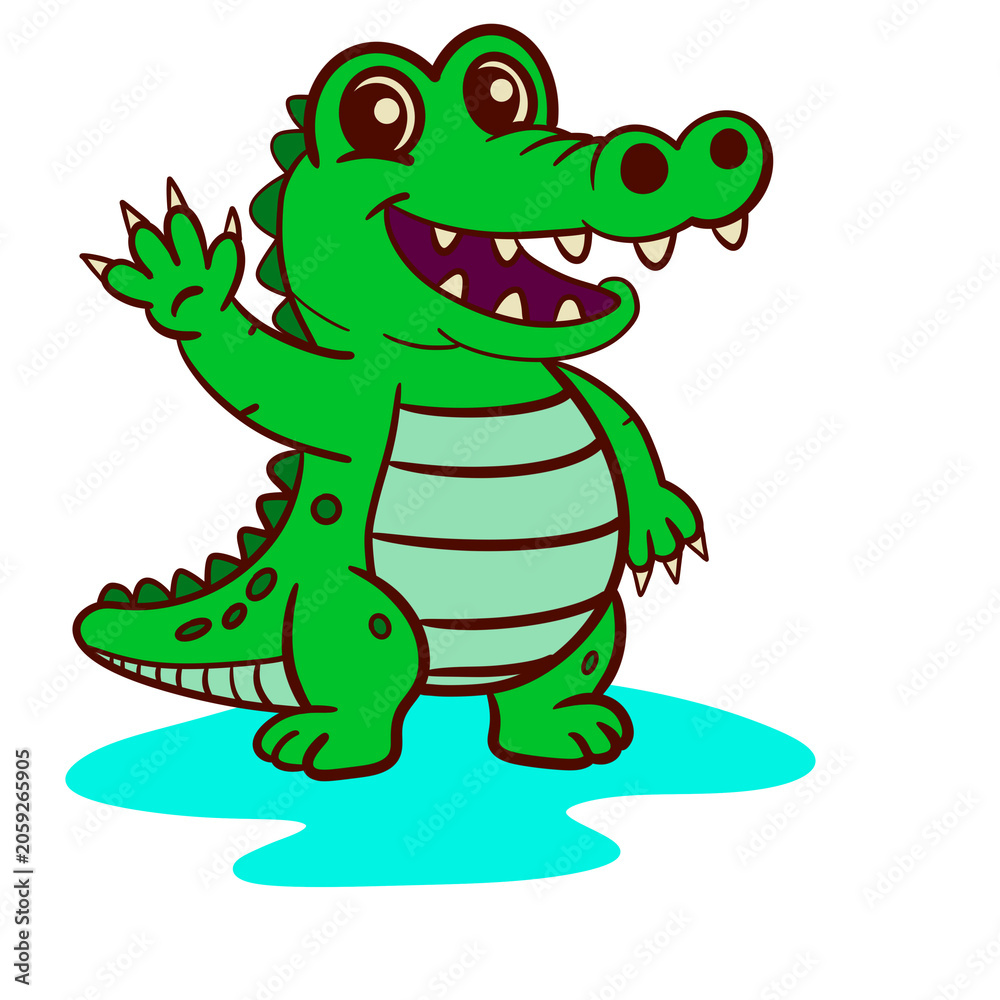 Obraz premium Cute Crocodile Cartoon Illustration, Funny Green Animal Character Isolated