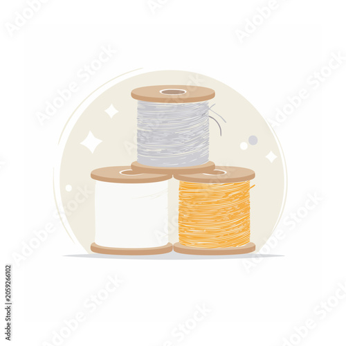 Stacked Thread Spools Flat Illustration
