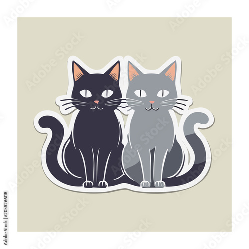 Two cartoon cats sitting side by side illustration
