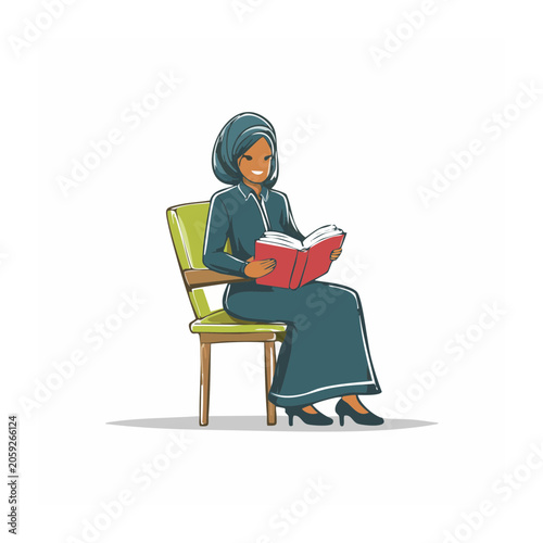 Woman in long dress reading a book on a chair