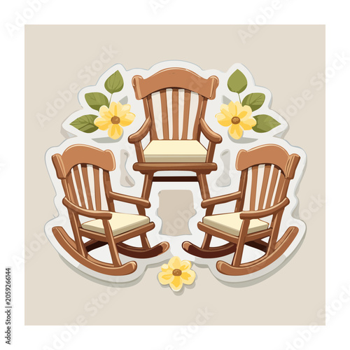 Vintage rocking chairs with flowers illustration