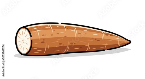 Fresh Raw Cassava Root Vegetable Vector Illustration Isolated on White Background, Manioc or Yuca Tuber for Cooking