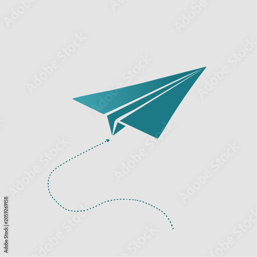 Teal Paper Airplane Flying with Dotted Trail