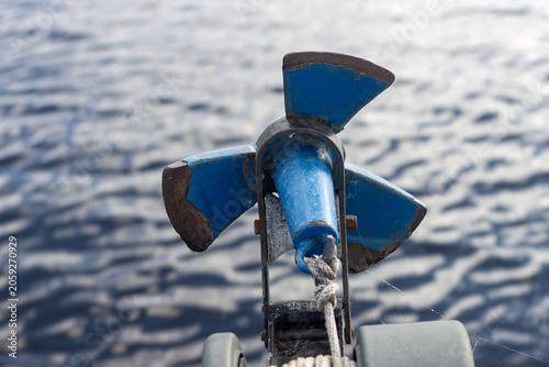 Принти на полотні boat anchor mounted on a deck bow roller assembly