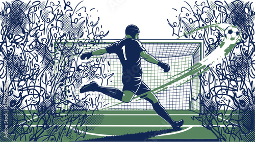 Photos Dynamic soccer goalkeeper vector illustration, football player defending goal po