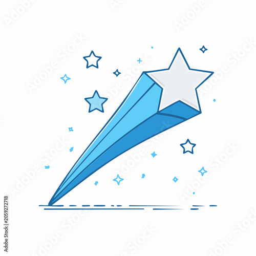 Blue 3D Shooting Star Icon with Sparkles