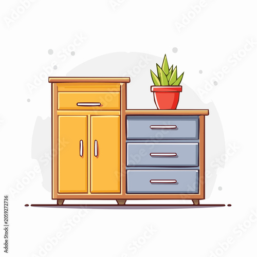 Cartoon Cabinet with Potted Plant