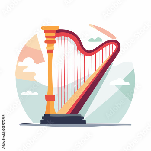 Illustration of a Harp with a Stylized Background