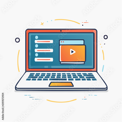 Laptop displaying video player and list