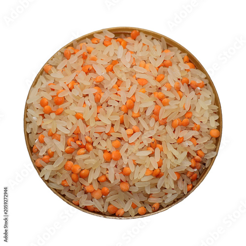 Uncooked Rice and Lentils in a Bowl with Natural Lighting and Subtle Texture