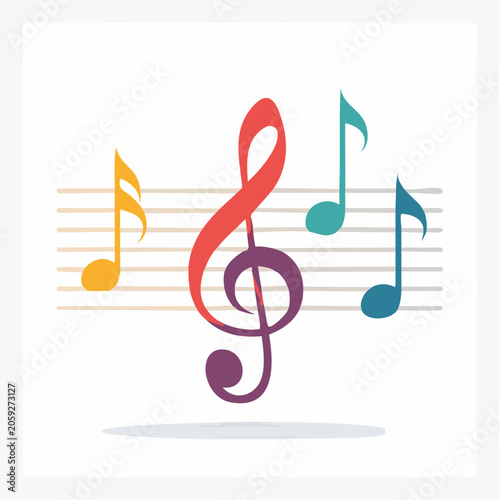Colorful Treble Clef and Musical Notes on Staff
