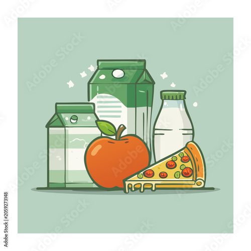 Flat design illustration of food and drink items