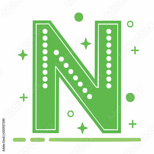 Green Letter N with Marquee Lights and Sparkles