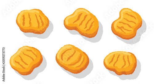 Set of Golden Fried Crispy Chicken Nuggets Isolated on White Background for Fast Food Menu and Snack Illustration