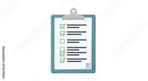 Clipboard Checklist Vector Illustration with Green Check Marks for Business Task Management and Survey Questionnaire