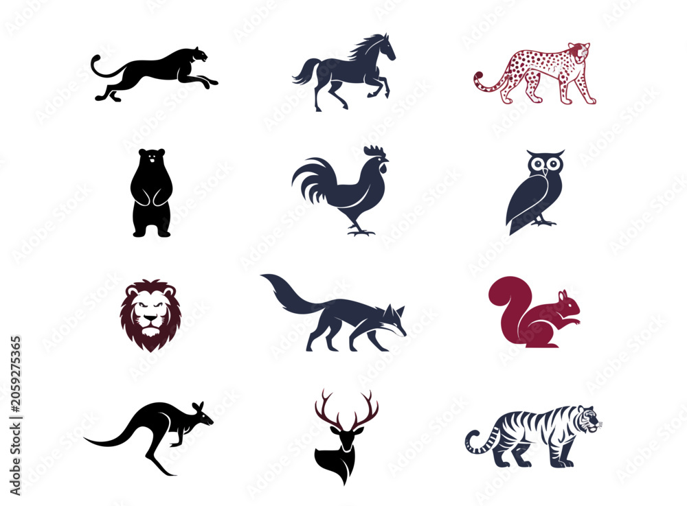 Obraz premium Animal Silhouette Set Vector Illustration｜動物シルエットセット ベクターイラスト