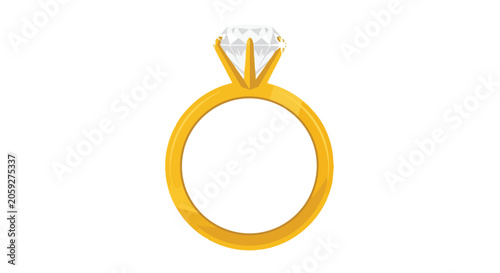 Elegant Gold Engagement Ring with Sparkling Diamond Gemstone Vector Illustration for Wedding and Proposal Concepts