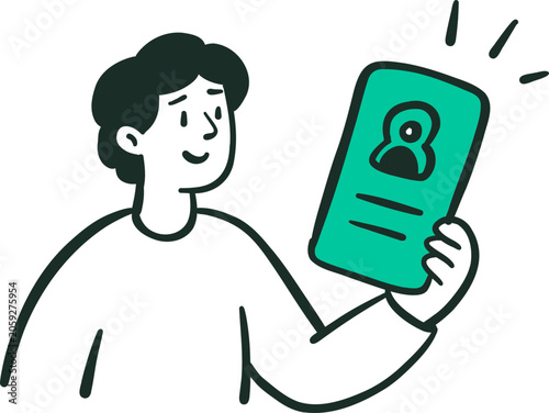 Person holding smartphone with contact profile displayed