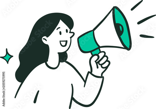 Smiling woman holding a green megaphone