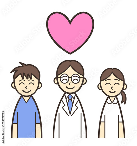 happy healthcare workers smiling with love heart