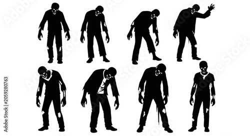 Cuadro en lienzo Collection of Silhouetted Figures Depicting a Zombie-like Stance with Arms Reach