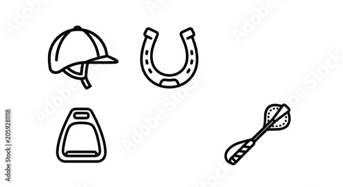 Bild auf Leinwand Horse riding gear and safety equipment icons.