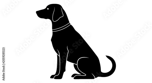 Canvastavla Black Silhouette of a Loyal Dog Sitting Calmly with a Collar on White Background