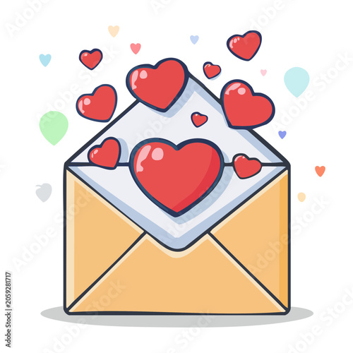 Flat design envelope with hearts and love letter concept