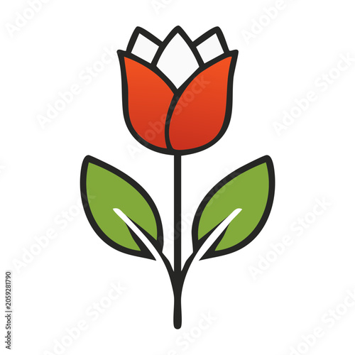 Flat design tulip flower icon with leaves