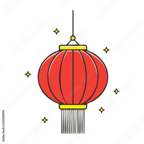 Red Chinese Lantern with Tassel and Sparkles