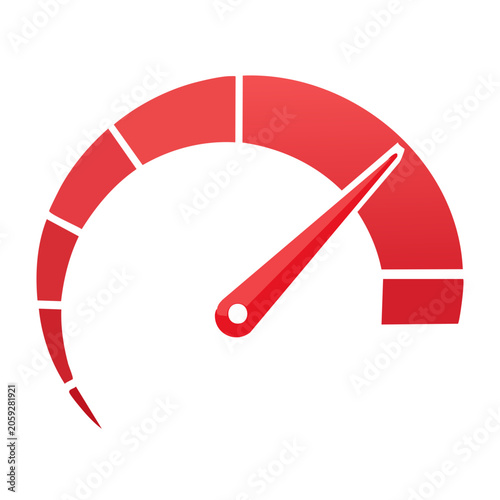 Red speedometer gauge icon on transparent background