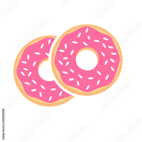 Two pink donuts with white sprinkles on transparent background