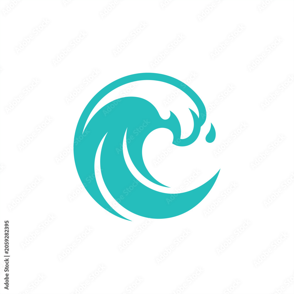 Fototapeta premium Teal circular ocean wave icon with droplet.