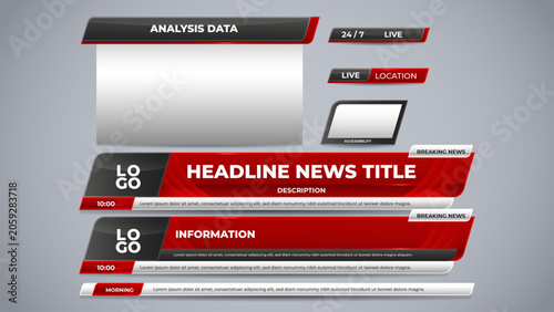 фотографія set red lower third with headline variation for news bar template design