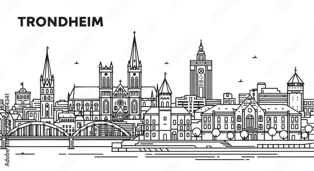 Fototapeta premium Trondheim Norway Skyline Black White