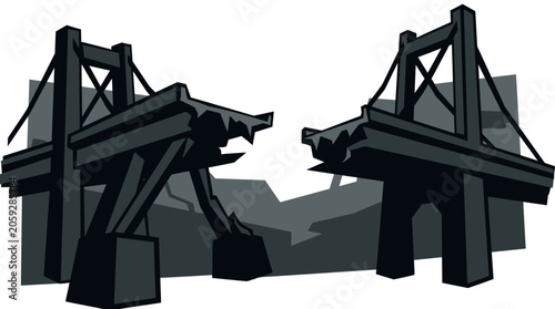 Broken Suspension Bridge Structure.