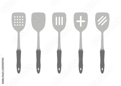 Bilde på lerret Illustration set spatula silver steel isolated on white background unique abstra