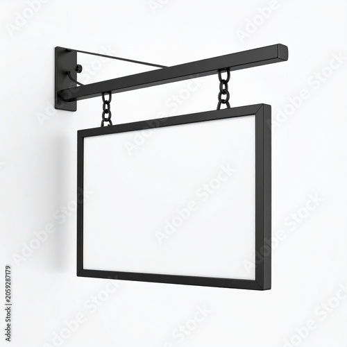 Blank black metal hanging signage mockup on white background