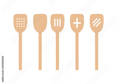 Illustration set spatula wood different isolated white background unique