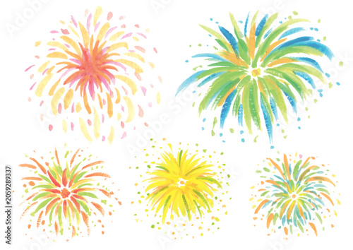 Colorful Watercolor Fireworks Set Vector Illustration for Festivals, Celebrations and Summer Events