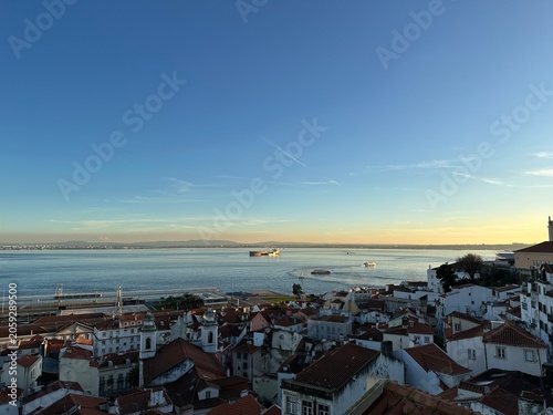 Lisbon Cityscape Overlooking the Tagus River at Sunset