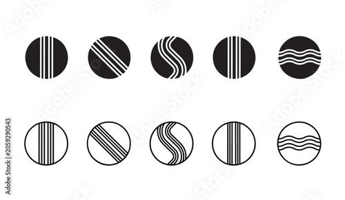Schilderij op canvas Abstract circular cricket ball patterns and cricket ball seam design icon set symbols