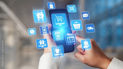 Foto Omni-channel marketing and online shopping strategies, cross-platform customer experience, brand unification, and integrated marketing communication across digital channels