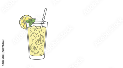 Obraz na płótnie Refreshing cold lemonade with ice cubes, lemon slices, and mint leaves served in