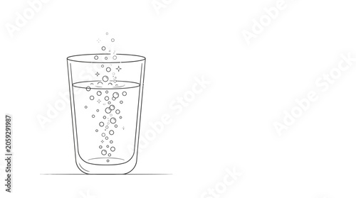 Quadro su tela A minimalist line drawing illustration of a fizzy drink with bubbles rising in a