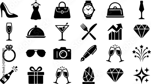 Birthday Celebration and Party Event Vector Icon Set Featuring Birthday Cake Balloons Fireworks Mockup