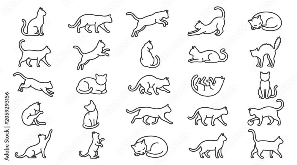 Fototapeta premium Cat Silhouettes Collection: Various Poses and Activities